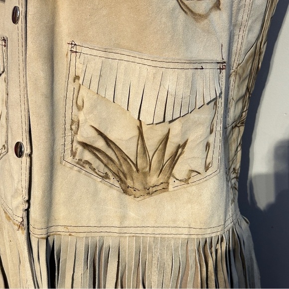 Vintage Suede Burnout Design Fringe Vest - Picture 3 of 9